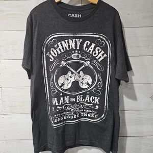 Johnny Cash Shirt Mens LARGE Gray Man In Black Tennessee Three Band Tee Music